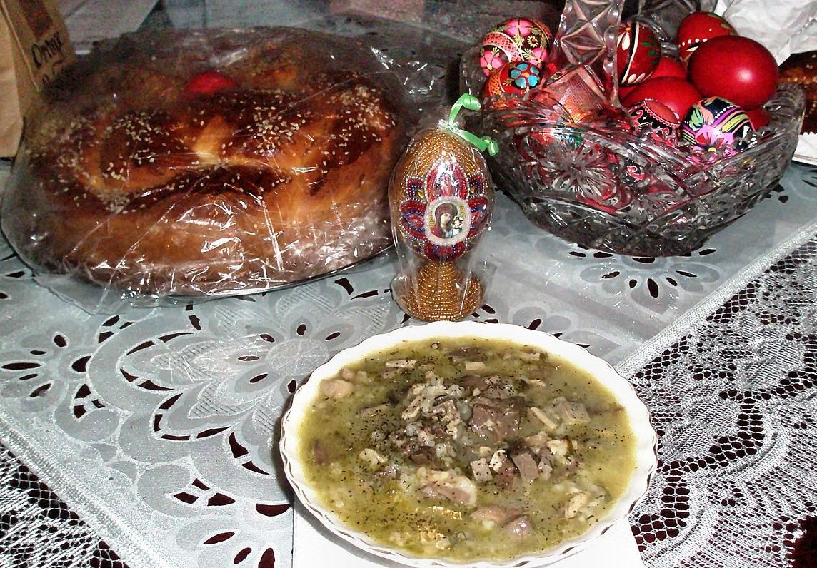 Magiritsa with Easter delicacies