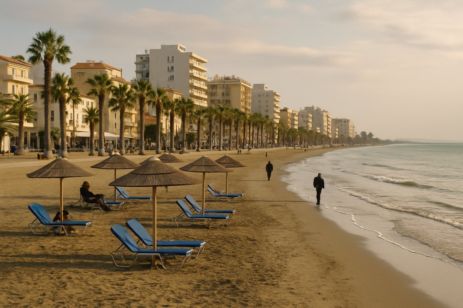 Larnaca Finikoudes beach autumn